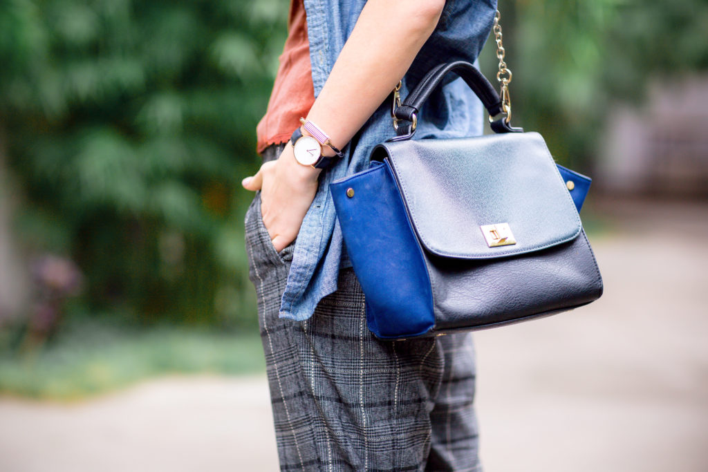 Blue trapeze handbag