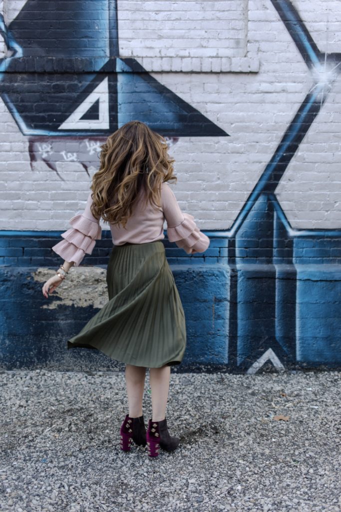 Olive green pleated skirt