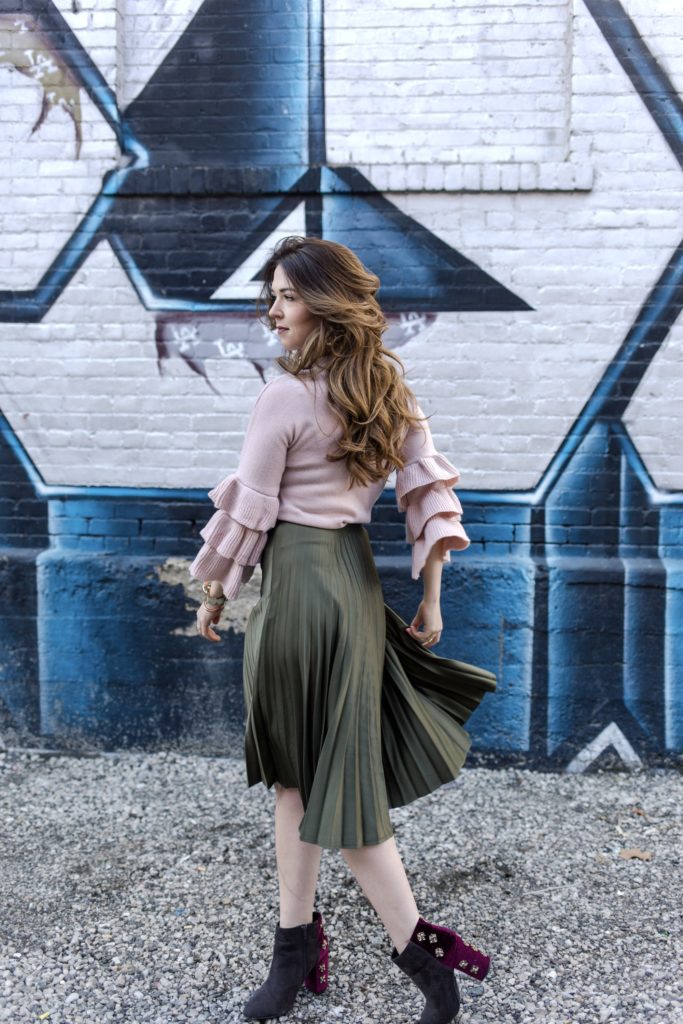Pink ruffle sleeve sweater