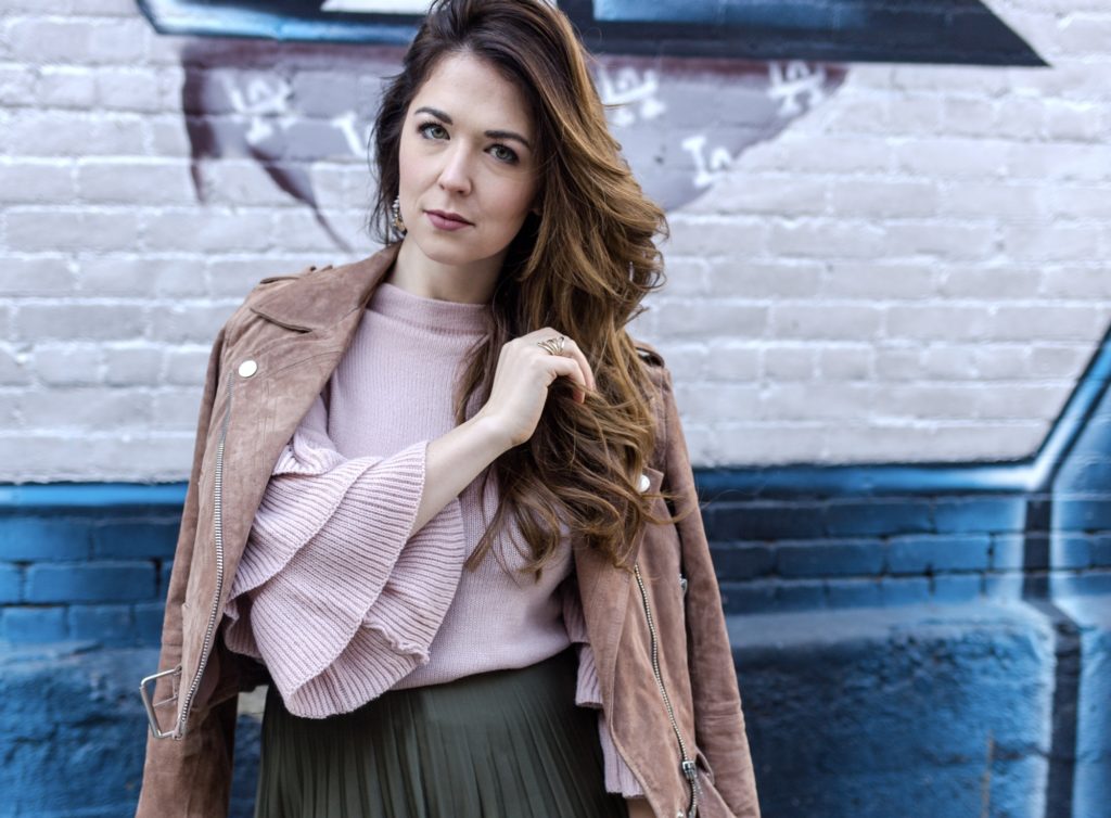 Pink ruffle sleeve sweater
