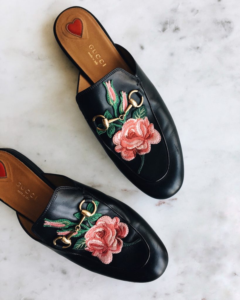 floral gucci mules