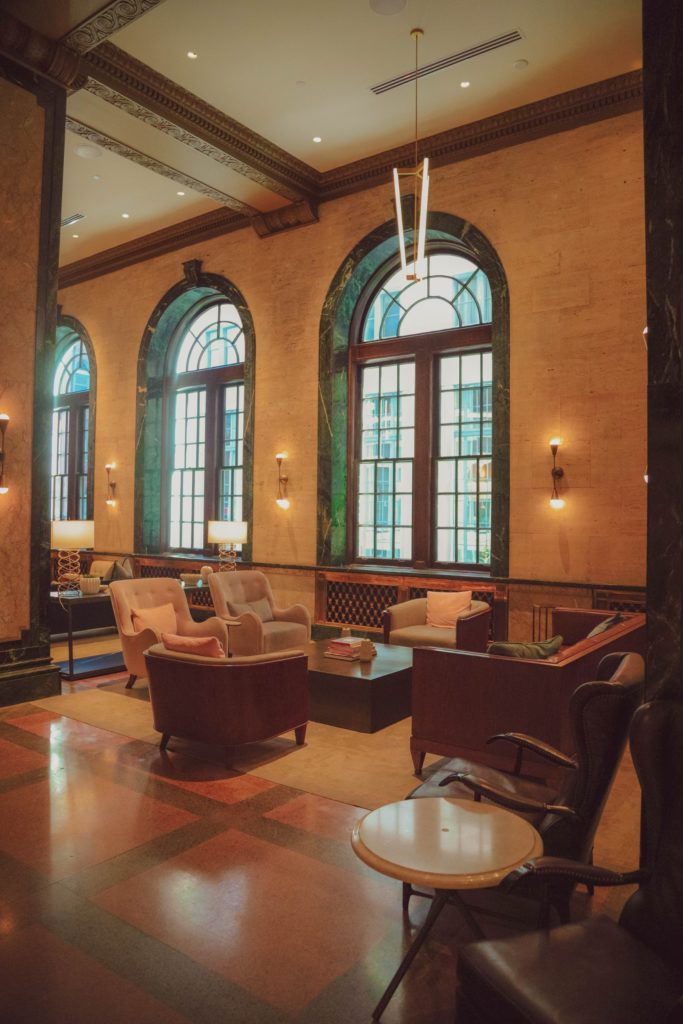 Beautiful lobby in the new Noelle hotel in downtown Nashville