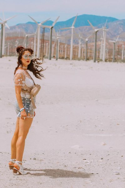 Coachella outfit, perfect festival look at the windmill farm in palm springs, california