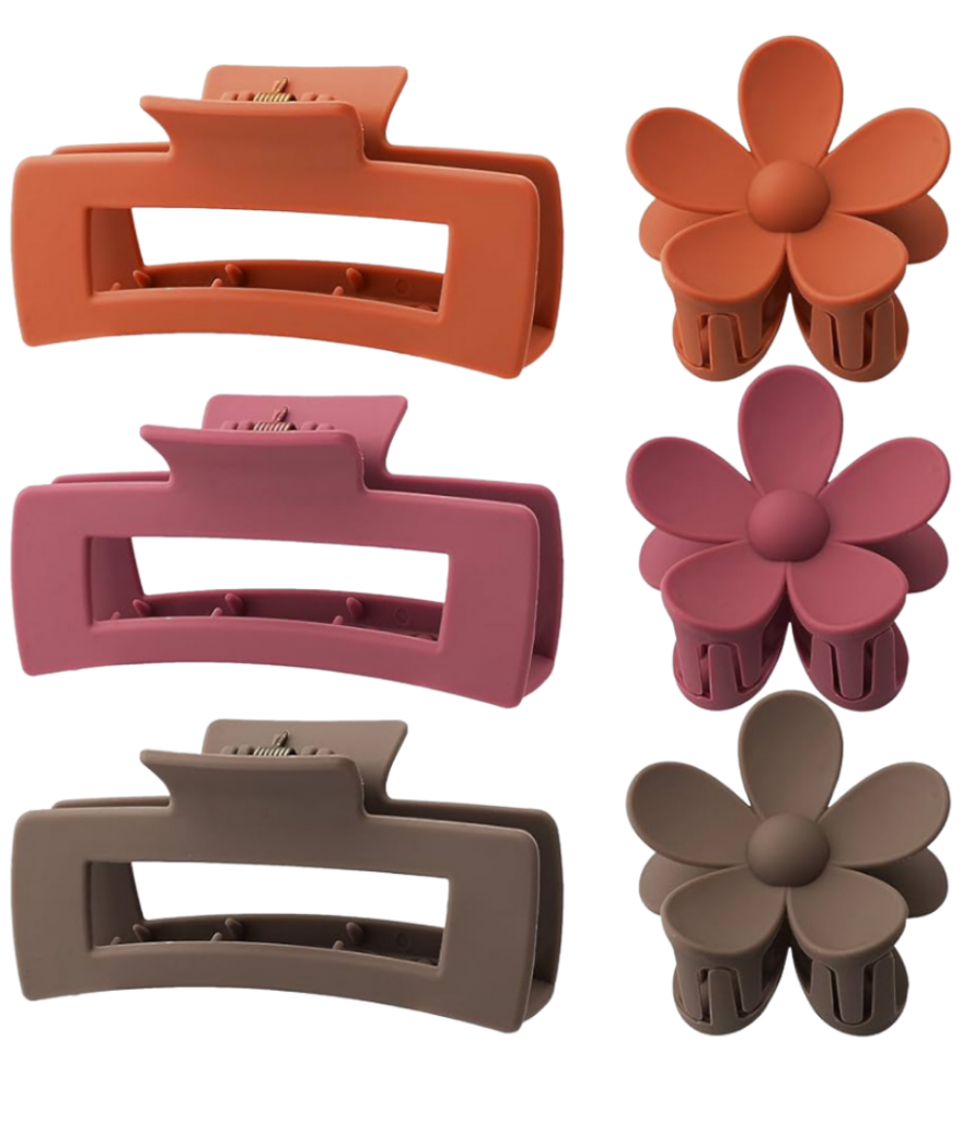 6 piece claw clip set with three rectangular claw clips and three floral claw clips makes a great last minute holiday gift for her 