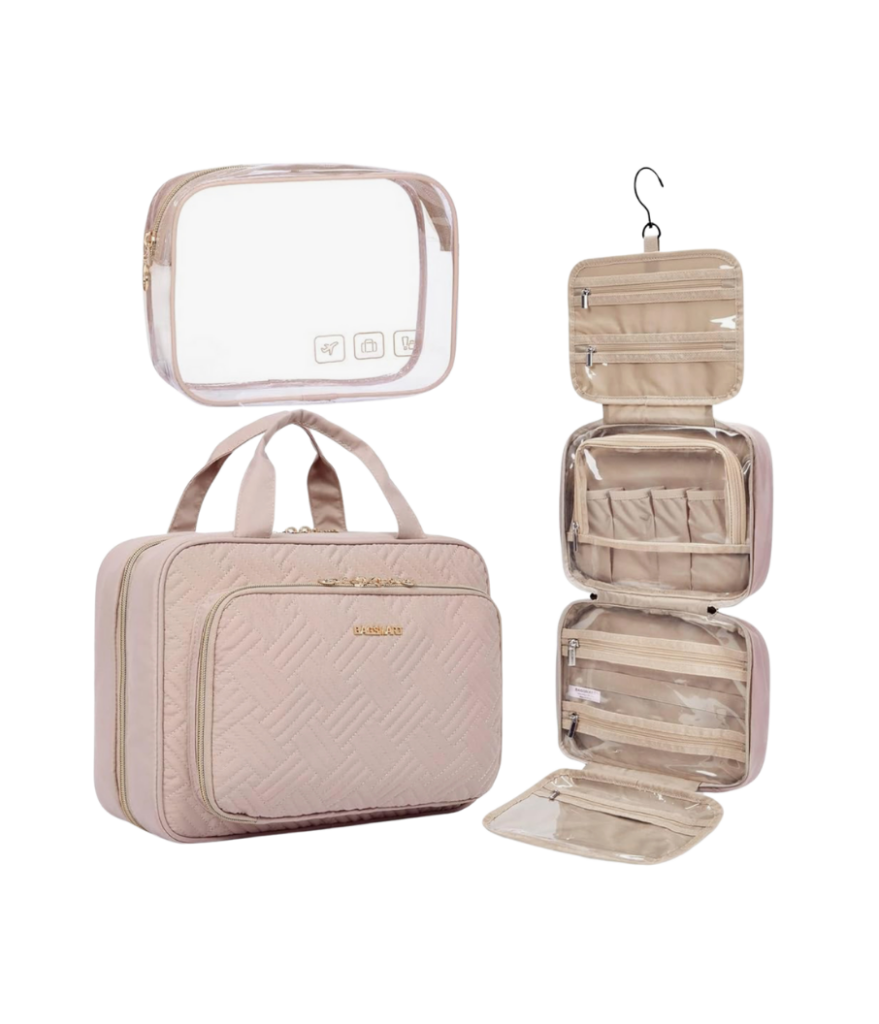 Hanging toiletry and cosmetic bag for travel