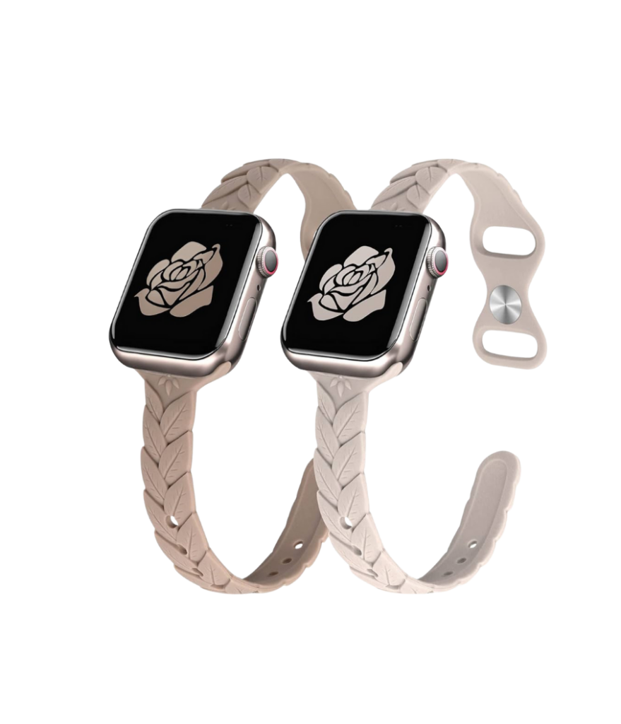 Two pack of floral silicone bands for apple watch. This makes a great last minute holiday gift for her if you're on a budget and need a gift that will arrive in town for Christmas!